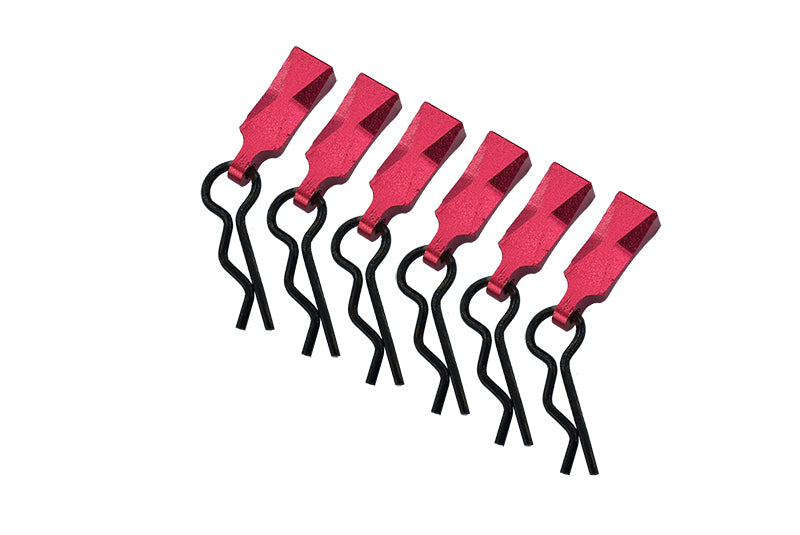 Body Clips + Aluminum Mount For 1/10 To 1/8 Models - 6Pcs Set Red