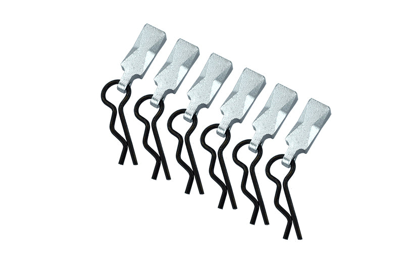 Body Clips + Aluminum Mount For 1/10 To 1/8 Models - 6Pcs Set Silver