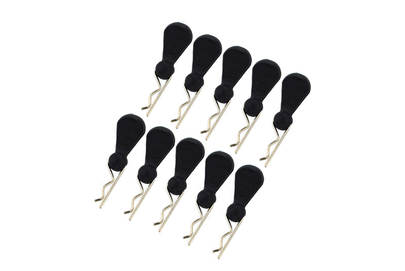 Body Clips + Silicone Mount For 1/16 To 1/18 RC Cars - 10Pc Set Black