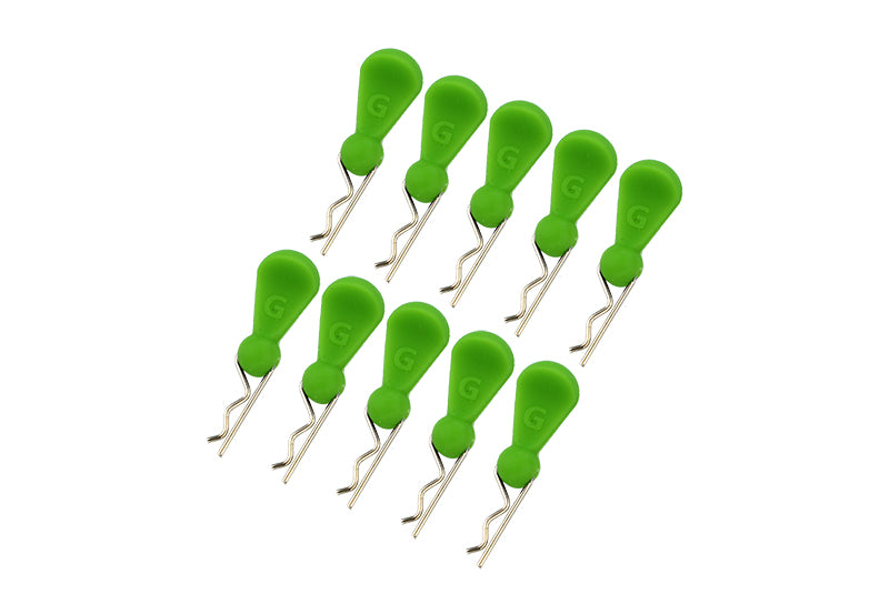 Body Clips + Silicone Mount For 1/16 To 1/18 RC Cars - 10Pc Set Green