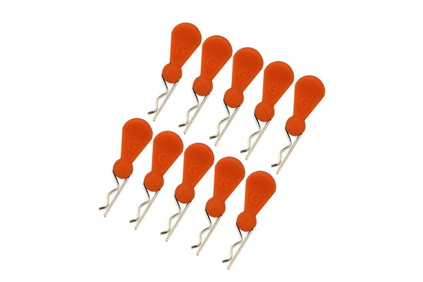 Body Clips + Silicone Mount For 1/16 To 1/18 RC Cars - 10Pc Set Orange