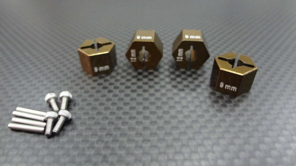 HPI Bullet 3.0 Nitro & Bullet Flux Aluminum Hex Adapter 12mm Diameter With 9mm Thickness - 4 Pcs Set Golden Black