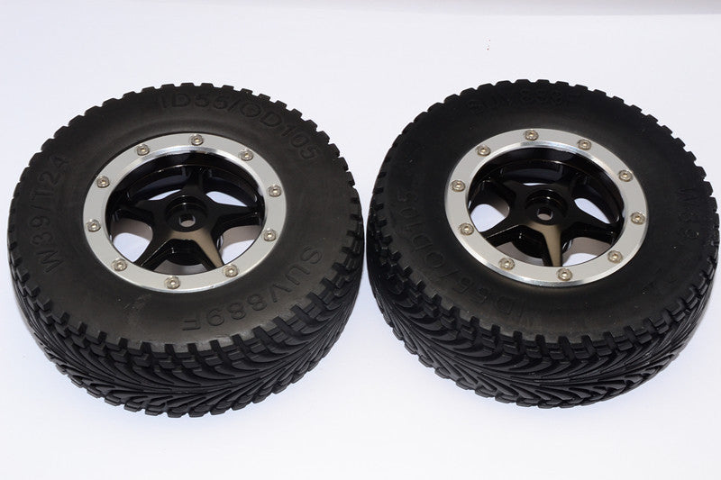 HPI Bullet Nitro 3.0 Rubber Front Tires With Nylon Rims Frame & Aluminum 5 Star Beadlock Rims & 12X9mm Drive Adapters - 1Pr Set Black
