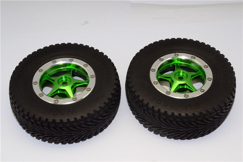 HPI Bullet Nitro 3.0 Rubber Front Tires With Nylon Rims Frame & Aluminum 5 Star Beadlock Rims & 12X9mm Drive Adapters - 1Pr Set Green