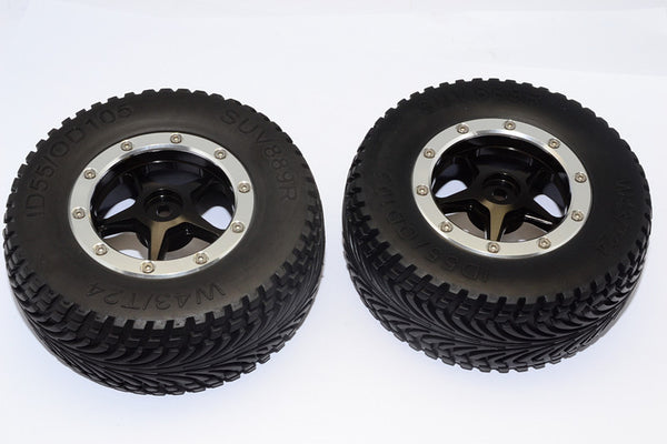 HPI Bullet Nitro 3.0 Rubber Rear Tires With Nylon Rims Frame & Aluminum 5 Star Beadlock Rims & 12X9mm Drive Adapters - 1Pr Set Black