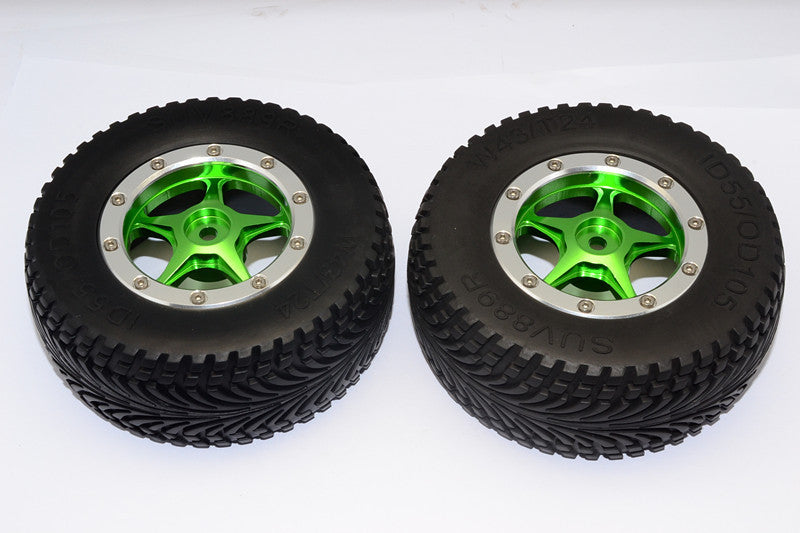 HPI Bullet Nitro 3.0 Rubber Rear Tires With Nylon Rims Frame & Aluminum 5 Star Beadlock Rims & 12X9mm Drive Adapters - 1Pr Set Green