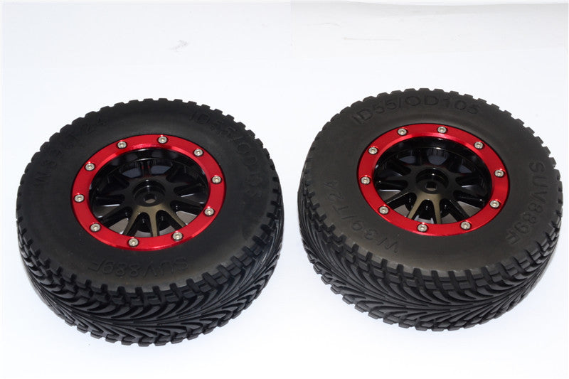 HPI Bullet Nitro 3.0 Rubber Front Tires With Nylon Rims Frame & Aluminum 10 Poles Beadlock Rims & 12X9mm Drive Adapters - 1Pr Set Black
