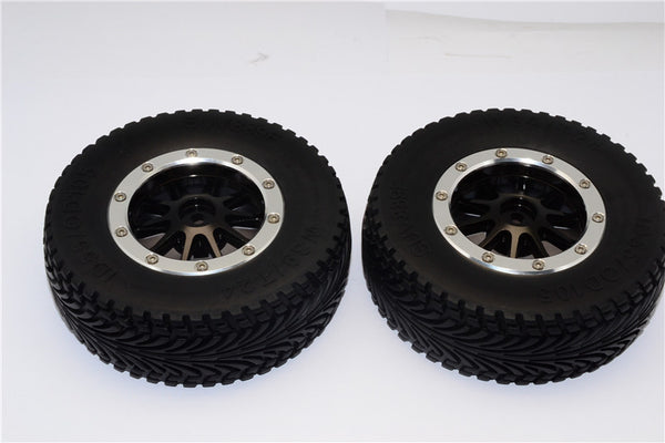 HPI Bullet Nitro 3.0 Rubber Front Tires With Nylon Rims Frame & Aluminum 10 Poles Beadlock Rims & 12X9mm Drive Adapters - 1Pr Set Black