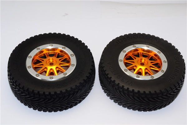 HPI Bullet Nitro 3.0 Rubber Front Tires With Nylon Rims Frame & Aluminum 10 Poles Beadlock Rims & 12X9mm Drive Adapters - 1Pr Set Gold