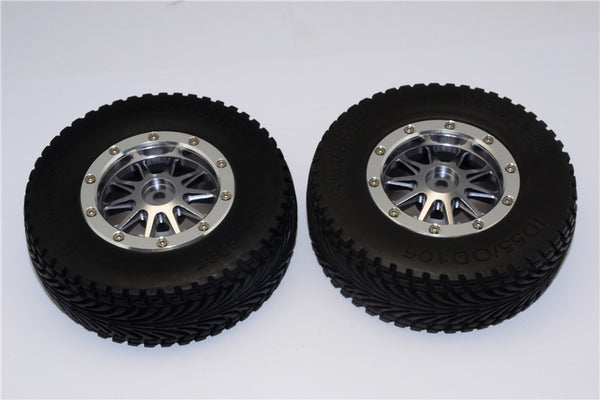 HPI Bullet Nitro 3.0 Rubber Front Tires With Nylon Rims Frame & Aluminum 10 Poles Beadlock Rims & 12X9mm Drive Adapters - 1Pr Set Gray Silver