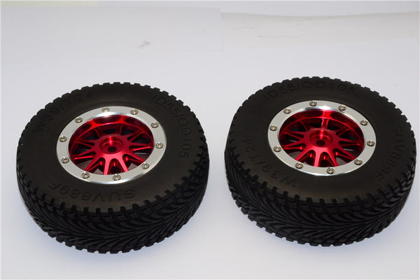 HPI Bullet Nitro 3.0 Rubber Front Tires With Nylon Rims Frame & Aluminum 10 Poles Beadlock Rims & 12X9mm Drive Adapters - 1Pr Set Red