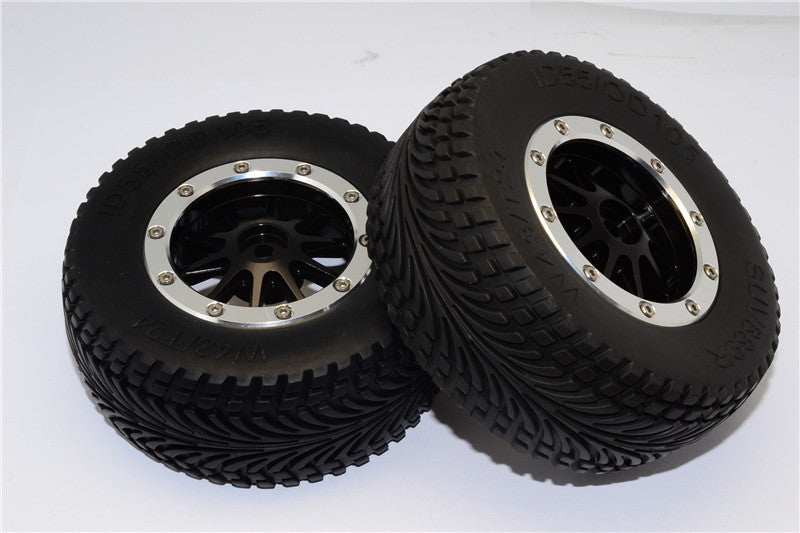 HPI Bullet Nitro 3.0 Rubber Rear Tires With Nylon Rims Frame & Aluminum 10 Poles Beadlock Rims & 12X9mm Drive Adapters - 1Pr Set Black