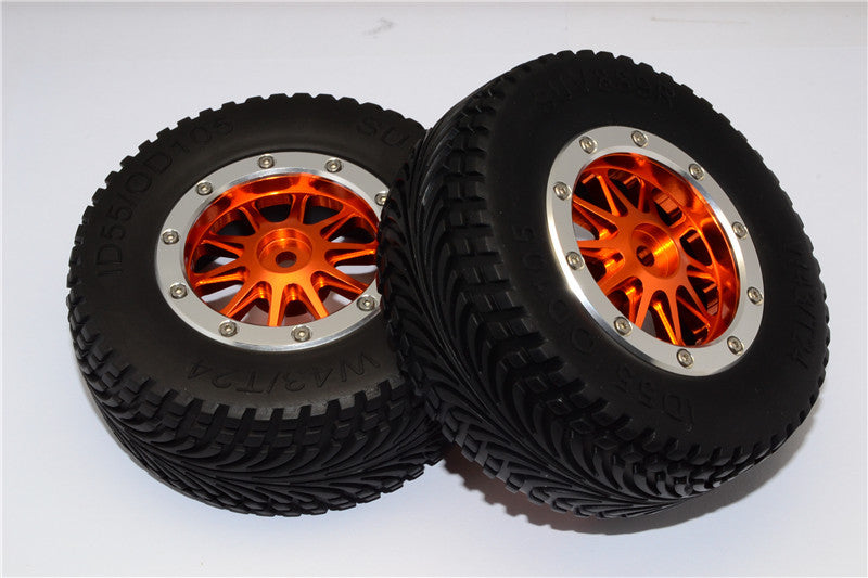 HPI Bullet Nitro 3.0 Rubber Rear Tires With Nylon Rims Frame & Aluminum 10 Poles Beadlock Rims & 12X9mm Drive Adapters - 1Pr Set Orange