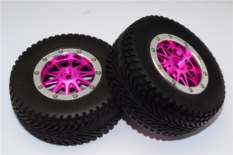 HPI Bullet Nitro 3.0 Rubber Rear Tires With Nylon Rims Frame & Aluminum 10 Poles Beadlock Rims & 12X9mm Drive Adapters - 1Pr Set Pink