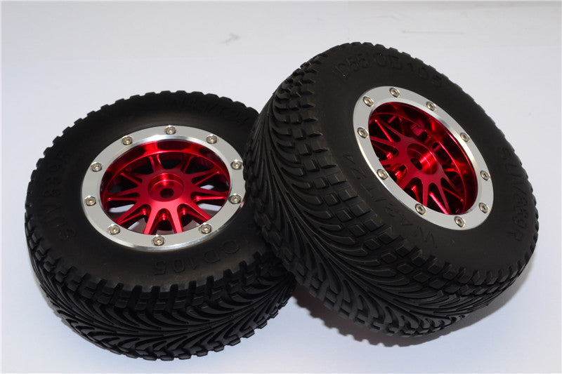 HPI Bullet Nitro 3.0 Rubber Rear Tires With Nylon Rims Frame & Aluminum 10 Poles Beadlock Rims & 12X9mm Drive Adapters - 1Pr Set Red