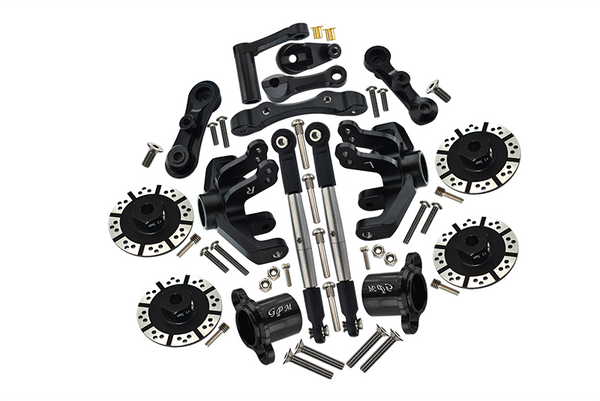 Losi 1/10 Baja Rey 4WD Desert Truck LOS03008 Aluminum Upgrade Combo Set A (Hex + Brake Disk + Front Knuckles + Tie Rod + Rear Axle Adapter + Steering Assembly + Stabilizing Mount) - Black