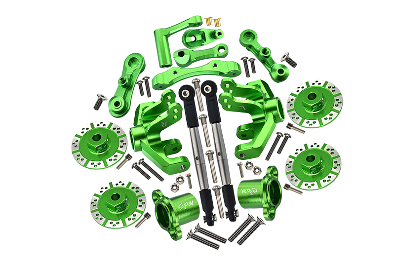 Losi 1/10 Baja Rey 4WD Desert Truck LOS03008 Aluminum Upgrade Combo Set A (Hex + Brake Disk + Front Knuckles + Tie Rod + Rear Axle Adapter + Steering Assembly + Stabilizing Mount) - Green