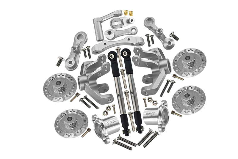 Losi 1/10 Baja Rey 4WD Desert Truck LOS03008 Aluminum Upgrade Combo Set A (Hex + Brake Disk + Front Knuckles + Tie Rod + Rear Axle Adapter + Steering Assembly + Stabilizing Mount) - Silver