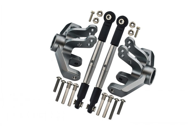 Losi 1/10 Baja Rey 4WD Desert Truck (LOS03008) Aluminum Front Knuckle Arm + Stainless Steel Adjustable Tie Rods - 18Pc Set Gray Silver