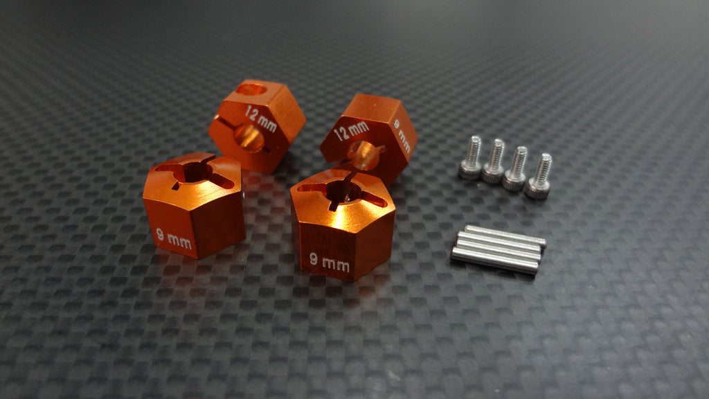 HPI Bullet ST Flux & MT Flux Aluminum Hex Adapter 12mm Diameter With 9mm Thicker (For Gpm Optional Exo Wheels EX0503FR & EX1003FR) - 4 Pcs Set Orange