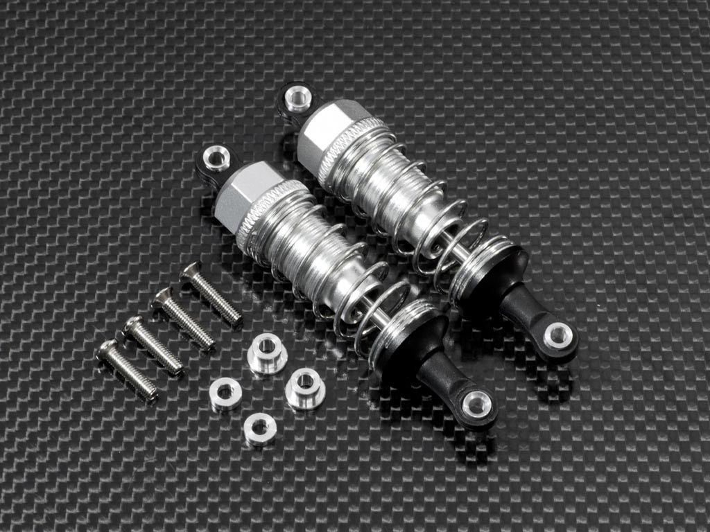 Tamiya CC01 Nylon Front Ball Top Damper (70mm) With Washers & Screws - 1Pr Set Silver