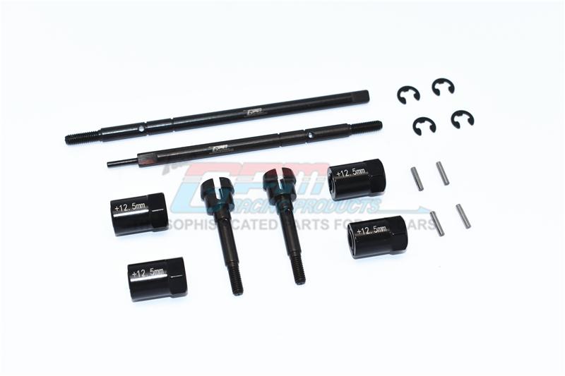 Tamiya Mercedes-Benz G500 CC-02 (#58675) Harden Steel #45 Front CVD Joint + Rear Drive Shaft + Aluminum 12.5mm Wider Hex - 16Pc Set Black