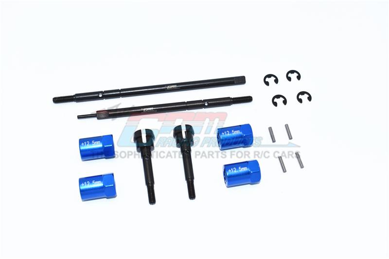 Tamiya Mercedes-Benz G500 CC-02 (#58675) Harden Steel #45 Front CVD Joint + Rear Drive Shaft + Aluminum 12.5mm Wider Hex - 16Pc Set Blue