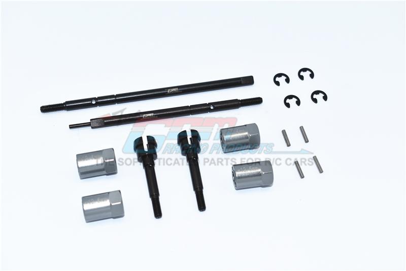 Tamiya Mercedes-Benz G500 CC-02 (#58675) Harden Steel #45 Front CVD Joint + Rear Drive Shaft + Aluminum 12.5mm Wider Hex - 16Pc Set Gray Silver