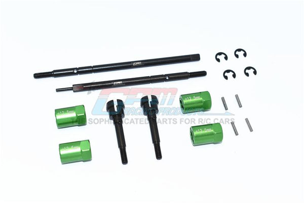 Tamiya Mercedes-Benz G500 CC-02 (#58675) Harden Steel #45 Front CVD Joint + Rear Drive Shaft + Aluminum 12.5mm Wider Hex - 16Pc Set Green