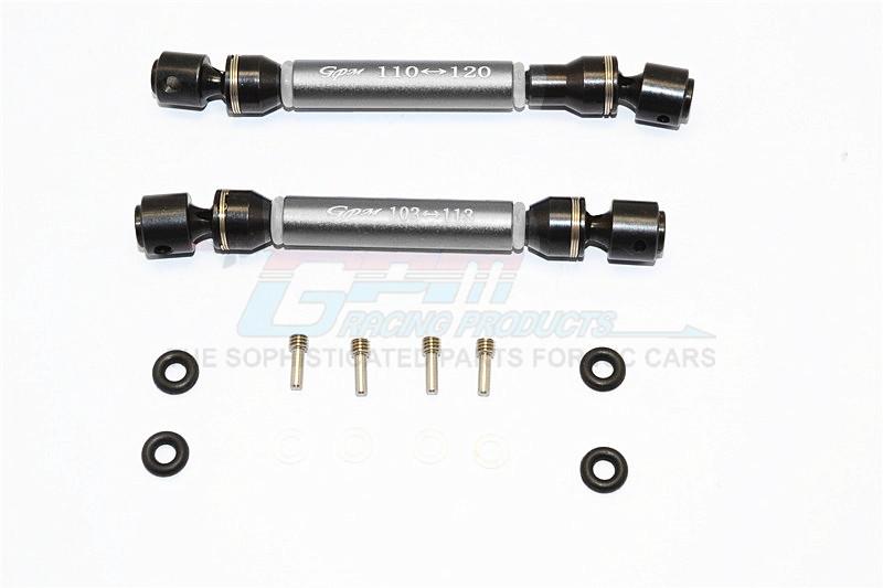 HPI Crawler King Steel+Aluminum Front & Rear Main Drive Shaft (F:103mm-113mm, R:110mm-120mm) - 2Pcs Set Gray Silver