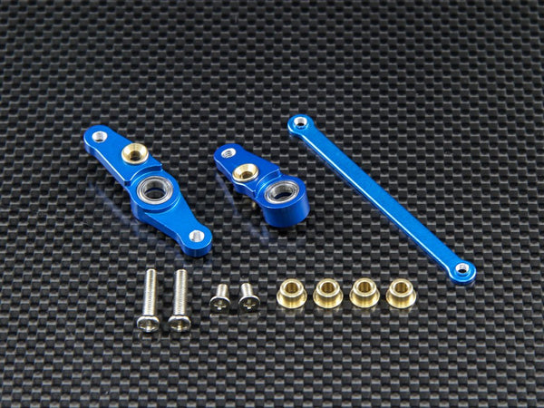 Tamiya DF01 / TA01 / TA02 / M1025 Aluminum Steering Assembly With Bearings - 1 Set Blue