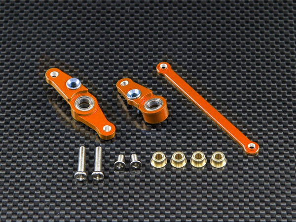 Tamiya DF01 / TA01 / TA02 / M1025 Aluminum Steering Assembly With Bearings - 1 Set Orange