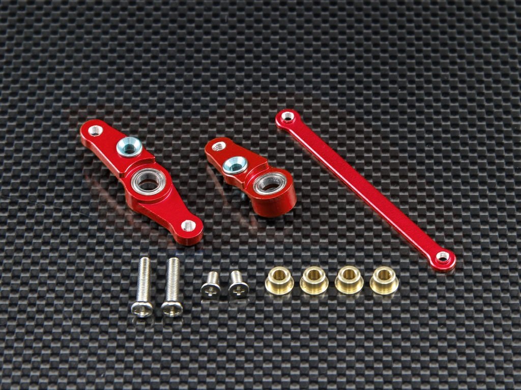 Tamiya DF01 / TA01 / TA02 / M1025 Aluminum Steering Assembly with Bearings - 1 Set Red