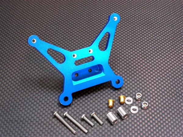 Tamiya DF-02 Aluminum Rear Shock Tower With Aluminum& Bronze Collars & 3mm Lock Nuts & Screws - 1Pc Set Blue