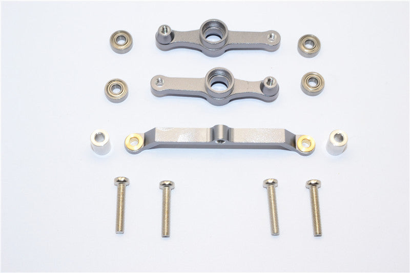 Tamiya DF-02 Aluminum Steering Assembly With Bearings - 3Pcs Set Gray Silver
