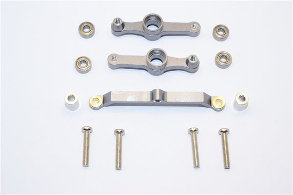 Tamiya DF-02 Aluminum Steering Assembly With Bearings - 3Pcs Set Gray Silver