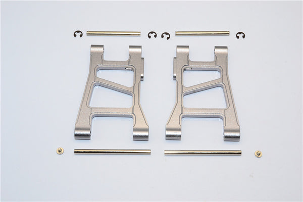 Tamiya DF-02 Aluminum Front Lower Arm With Pins & 2.5mm E-Clips & Delrin Collars & Screws - 1Pr Set Gray Silver