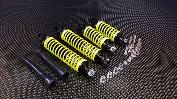 Tamiya DF-02 Aluminum Front Adjustable Spring Damper (75mm) + Rear Adjustable Spring Damper (100mm) With Aluminum Collars & Screws & Plastic Black Dust-Proof - 2 Prs Set Black