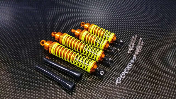 Tamiya DF-02 Aluminum Front Adjustable Spring Damper (75mm) + Rear Adjustable Spring Damper (100mm) With Aluminum Collars & Screws & Plastic Black Dust-Proof - 2 Prs Set Gold