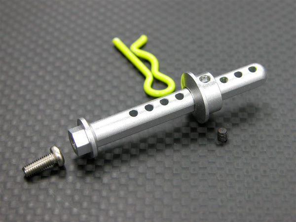 Tamiya DF-03 Aluminum Rear Body Post With E-Clip & Screws - 1Pc Set Silver