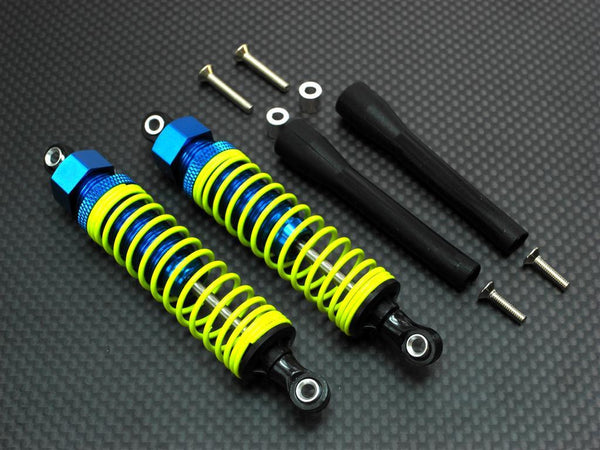 Tamiya DF-03 Aluminum Rear Adjustable Spring Damper (90mm) With Plastic Ball Top & Screws & Dust-Proof Black Plastic Cover - 1 Pr Set Blue
