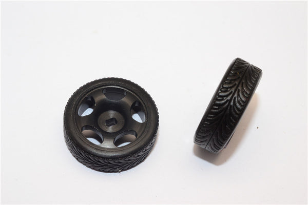 Kyosho Mini-Z AWD Delrin Front/Rear Ridge Rims (5P, 1.5mm Off Set, Width 8.3mm) With Tires - 1Pr Set Black