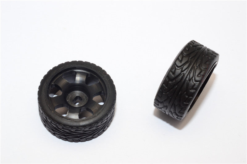 Kyosho Mini-Z AWD Delrin Rear Wide Ridge Rims (6P, 1.0mm Off Set, Width 11mm) With Tires - 1Pr Set Black