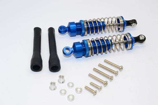 1/10 Touring - Aluminum Ball Top Damper (80mm) With Aluminum Collars & Washers & Screws Dust-Proof Black Plastic Cover - 1Pr Set Blue - JTeamhobbies