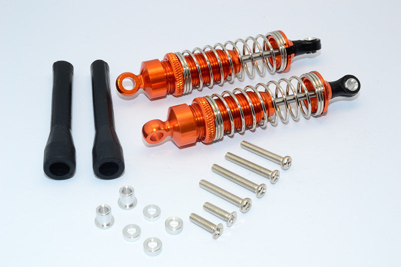 1/10 Touring - Aluminum Ball Top Damper (80mm) With Aluminum Collars & Washers & Screws Dust-Proof Black Plastic Cover - 1Pr Set Orange - JTeamhobbies