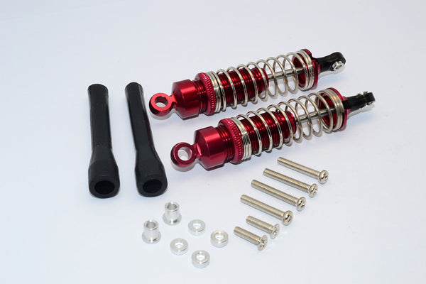 1/10 Touring - Aluminum Ball Top Damper (80mm) With Aluminum Collars & Washers & Screws Dust-Proof Black Plastic Cover - 1Pr Set Red - JTeamhobbies