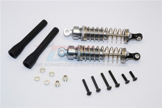 1/10 Touring - Aluminum Ball Top Damper (80mm) With Aluminum Collars & Washers & Screws Dust-Proof Black Plastic Cover - 1Pr Set Gray Silver