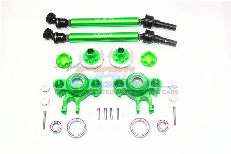 Traxxas E-Revo Brushless (56087-1) Aluminum Upgrade Set (CVD, Front/Rear Knuckle Arms, Wheel Hex Claw + Wheel Lock) - 6Pc Set Green