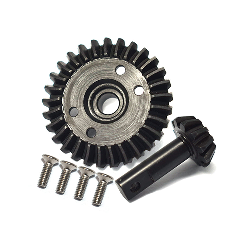 Carbon Steel Differential Ring Bevel Gear 29T & Pinion Gear 11T For Traxxas 1:10 E-Revo Brushless / Revo / Summit - 6Pc Set Black