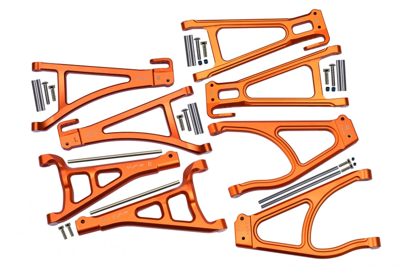 Traxxas E-Revo 2.0 VXL Brushless (86086-4) Aluminum Full Suspension Arm Set (Front+Rear & Upper+Lower) - 8Pc Set Orange